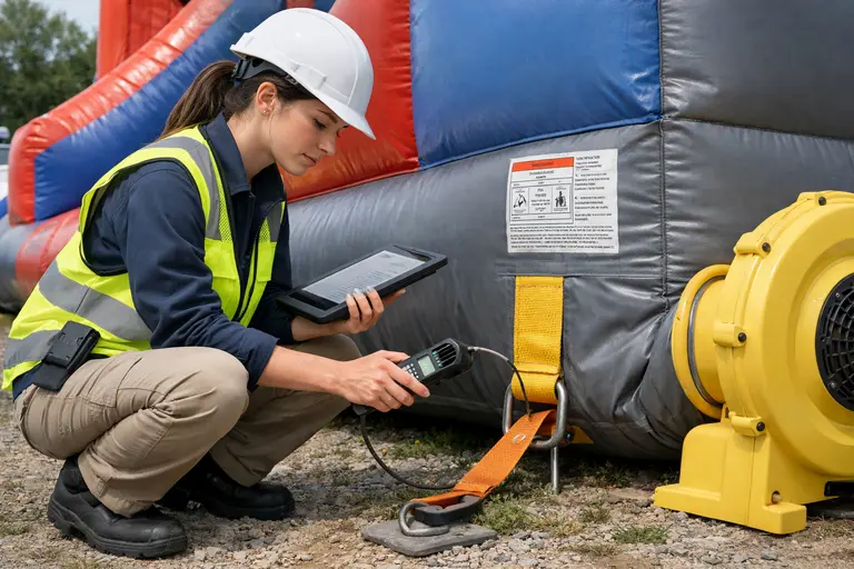 Contrôle technique de structures gonflables pour sécurité aires de jeux et rapport de conformité